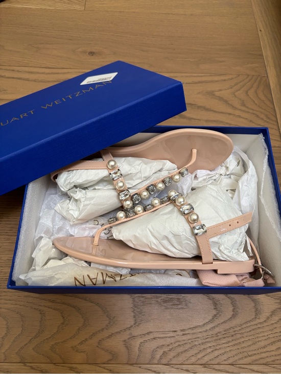 Stuart Weitzman Shoes - Stuart Weitzman Blush Pearl & Crystal T-Strap Jelly Sandals